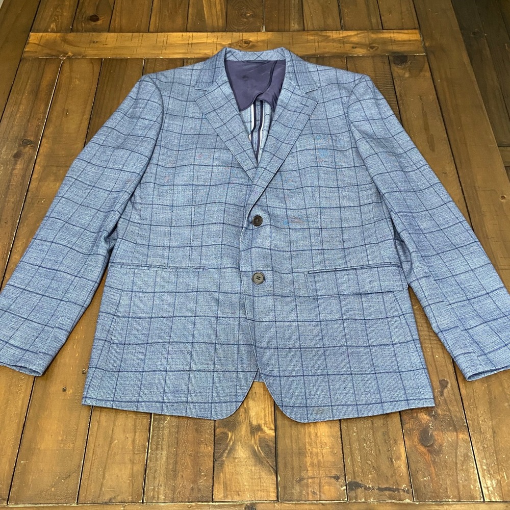 Bonobos Jetsetter Slim Fit 42R Blue Windowpane Plaid Stretch Wool Blazer